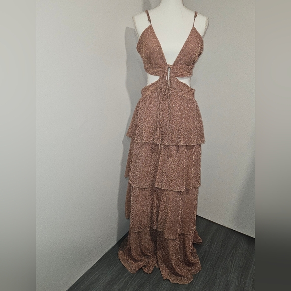 Line & Dot Dresses & Skirts - Line & Dot Elegant Shimmer Brown Backless Tiered Party Prom Dress Womens Size M